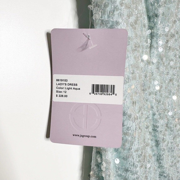 NWT JS Collections Cap Sleeve Claire Sequin Midi Dress Women's Aqua Blue Size 12 - Picture 6 of 8
